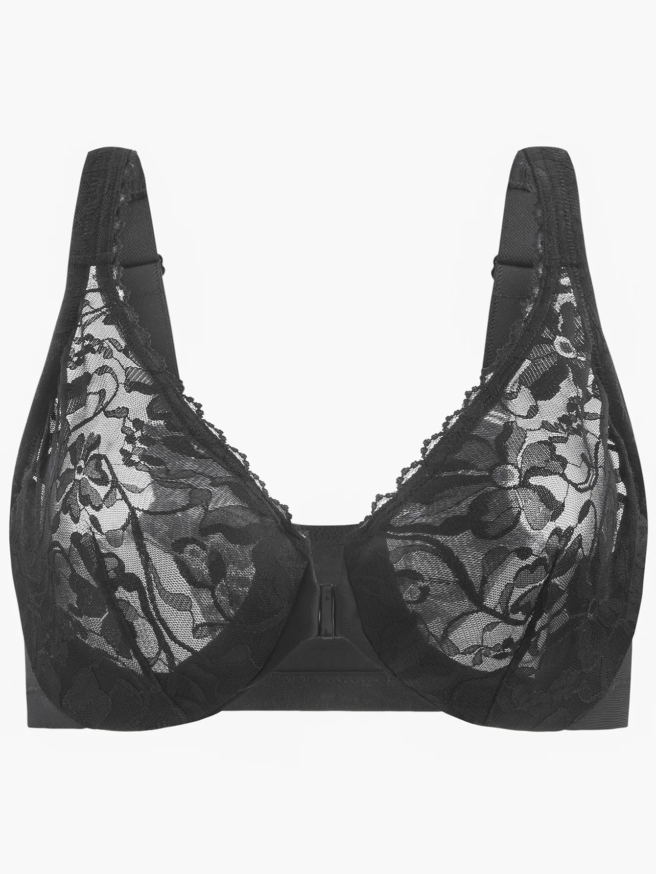 Plus Size Front Closure Racerback Bra | Stretch Lace Underwire Full Coverage