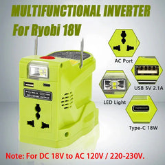200W Portable Power Inverter & 280LM LED Floodlight | High Utility Mobile Power Compatible With Ryobi 18V Batteries