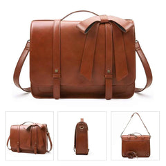 PU Leather Women's Satchel Laptop Bag 14" – Courier Shoulder Bag for College & Travel with Removable Bow