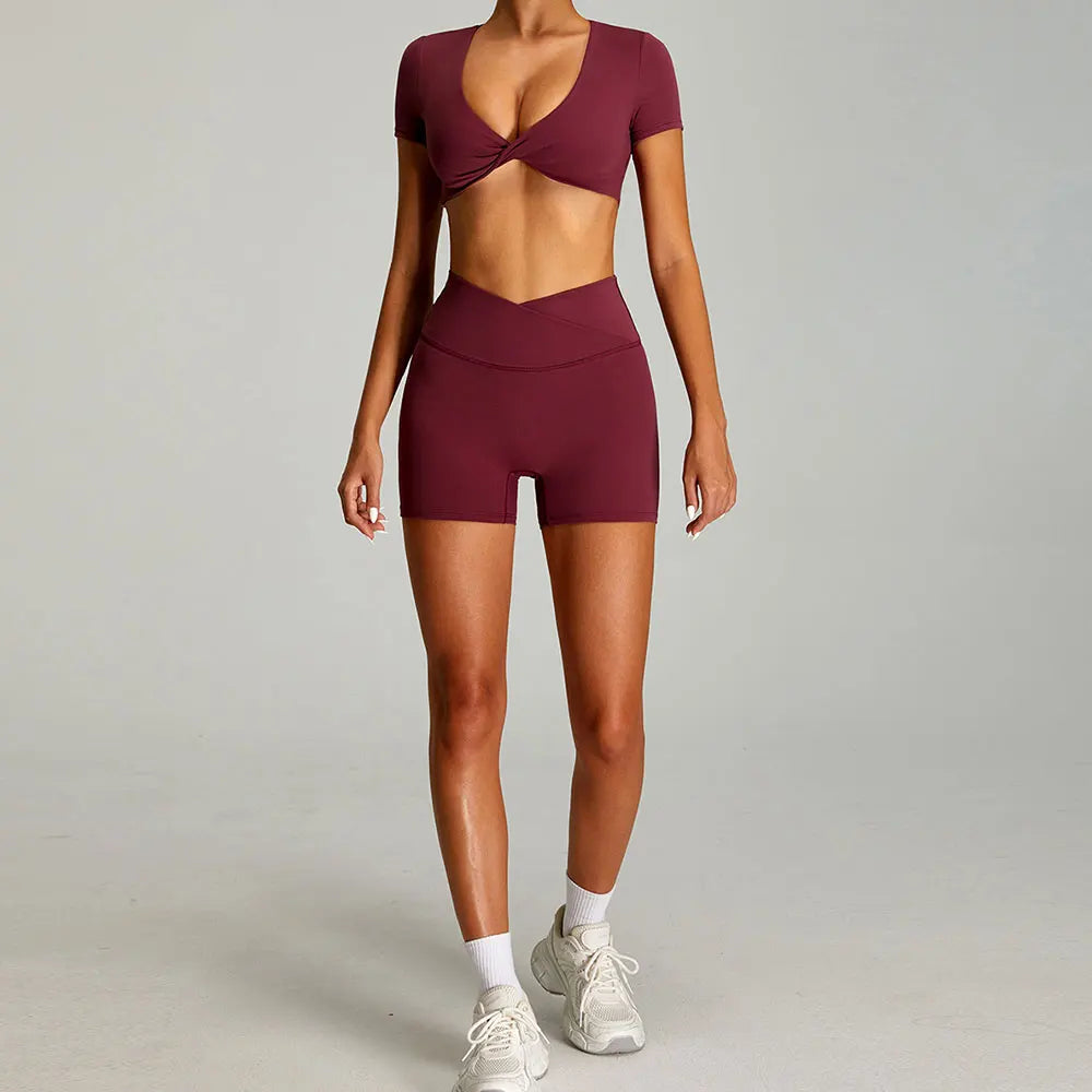 Women's 2-Piece Short Sleeve Yoga Suit | Quick-Dry Gym Tracksuit Running Workout Sports Set
