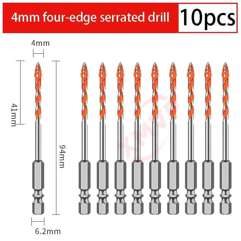 Four Edge Serrated Eccentric Drill Bit Set & High Hardness Multi Material Dry Drilling Bits