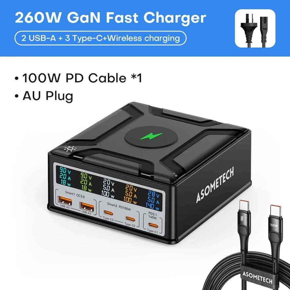 260W GaN Desktop USB-C Charger | Digital Display 140W PD3.1 PPS QC4.0 Fast Charger Laptop Tablet Phone
