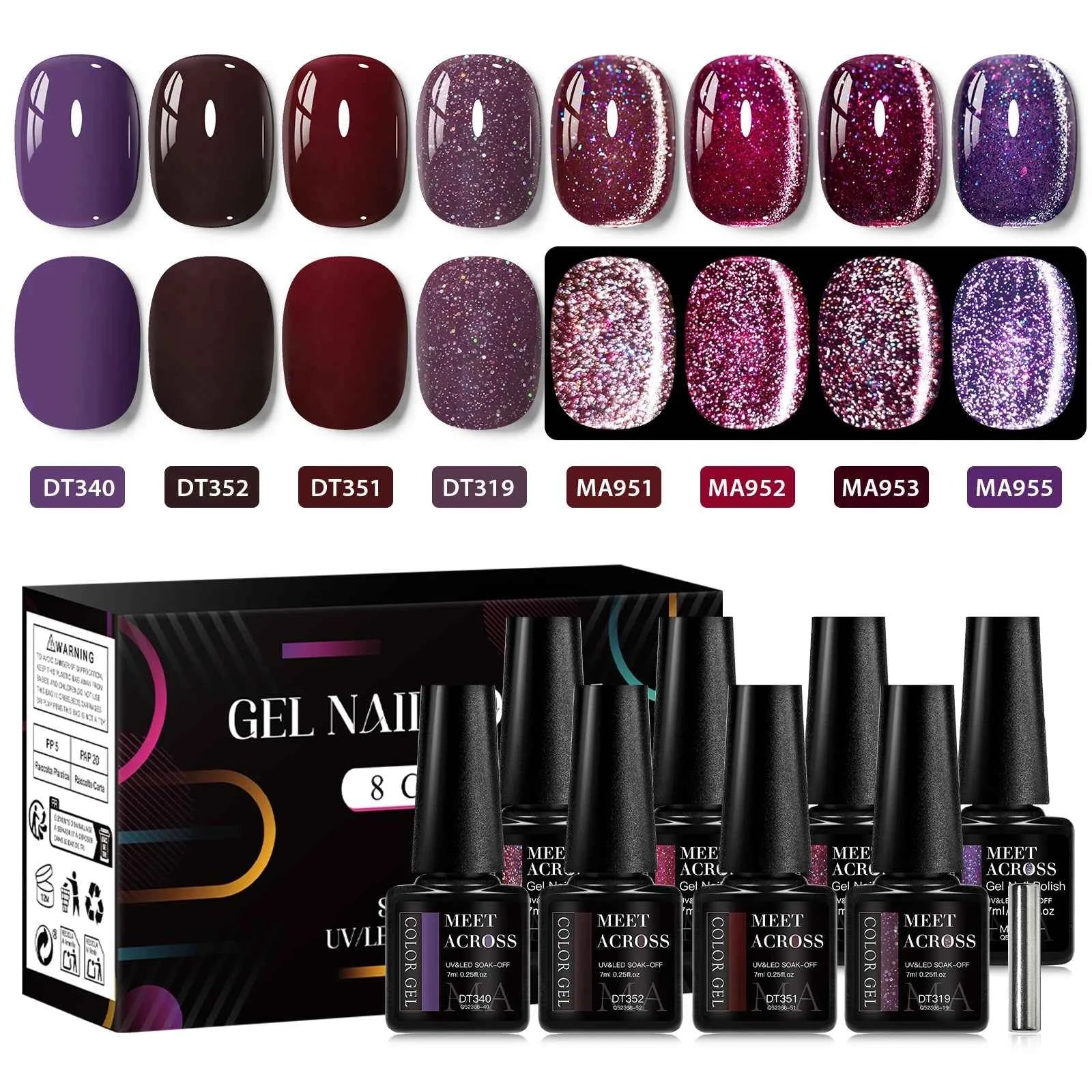 Professional 9 Piece Autumn Magnetic Purple Gel Collection – HEMA & TPO Free Reflective Nail Art System