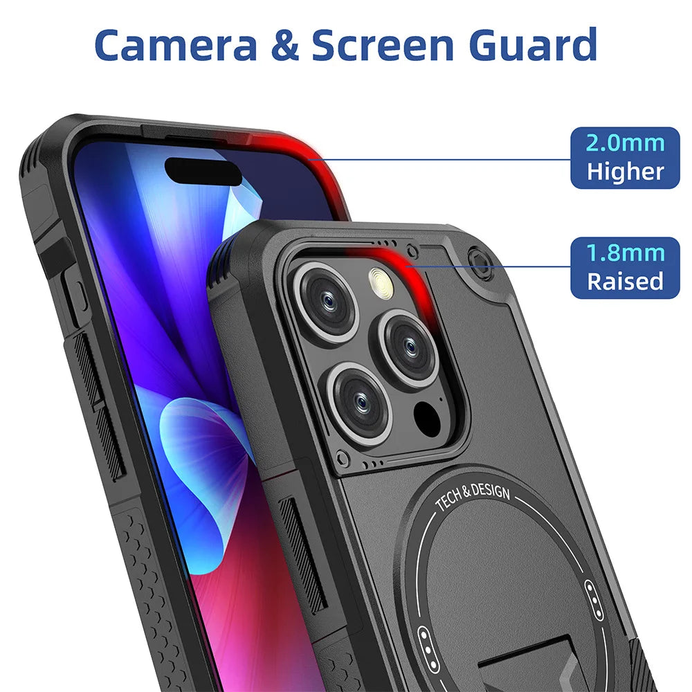 Kickstand Magnetic Shockproof With Strap Case - For iPhone 16 Series - Phone Cases & Covers