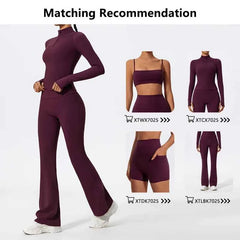 Women's Long Sleeve Workout Suit | Quick-Dry Gym Bra & Short Tracksuit Running Yoga Clothes Set