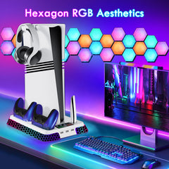 RGB Cooling Station for PS5 Includes Controller Charging Dock and Console Organizer Stand by Snagg A PS Stand