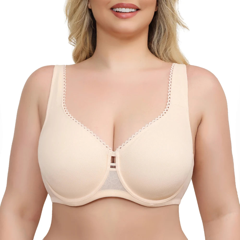 Plus Size Wide Strap Minimizer Bra | Underwire Full Coverage Unpadded Lace