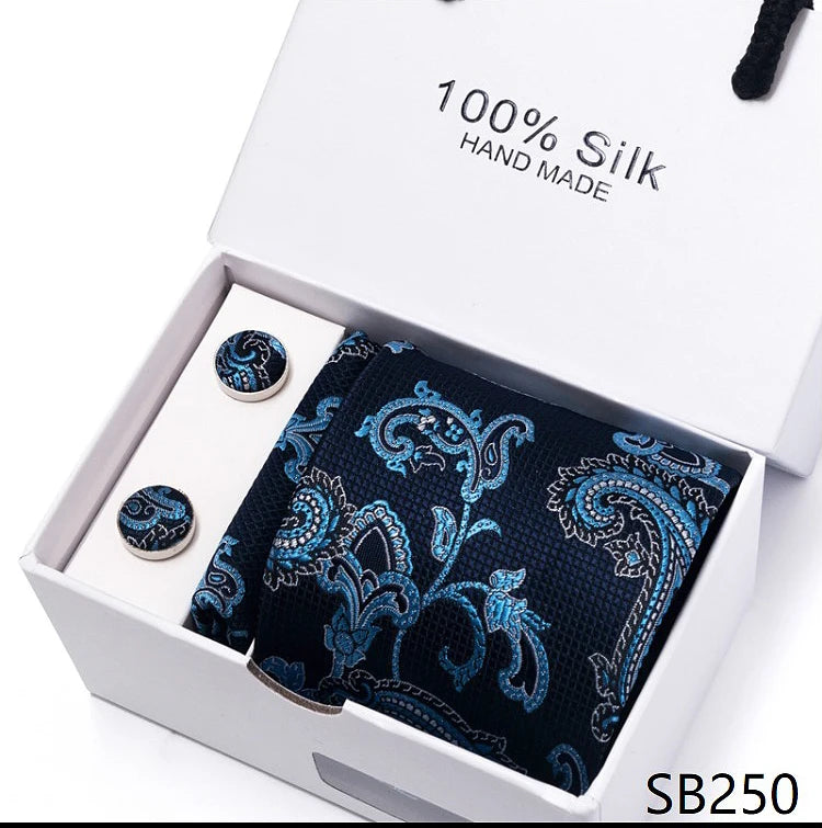 Solid Colour Necktie with Matching Handkerchief & Cufflinks - SB250 - Others In Fashion