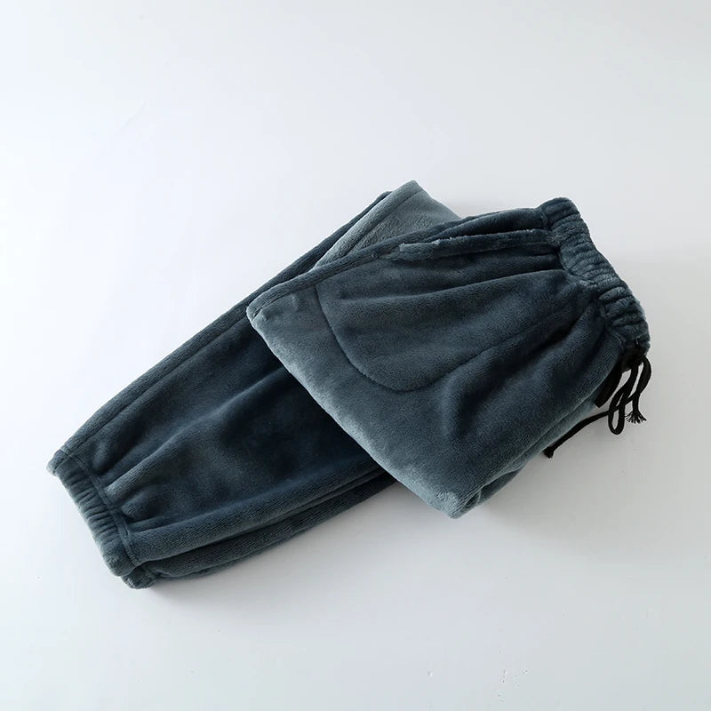 Men's Thickened Flannel Sleep Pants | Winter Loose High Waist Straight Leg Coral Velvet Fleece