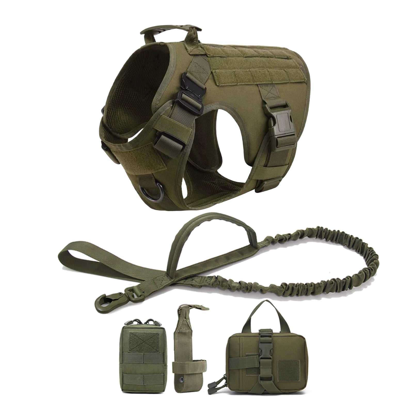 Tactical Large Dog Harness & Leash with MOLLE Pouches – Training Vest for Golden Retriever & French Bulldog