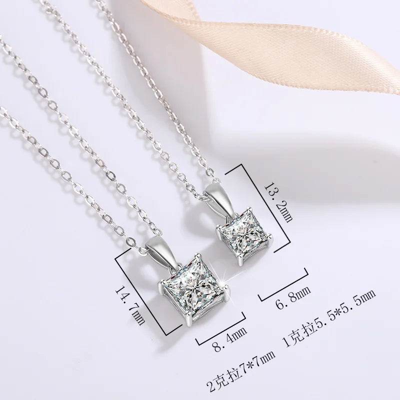 1–2CT Square Moissanite Pendant Necklace