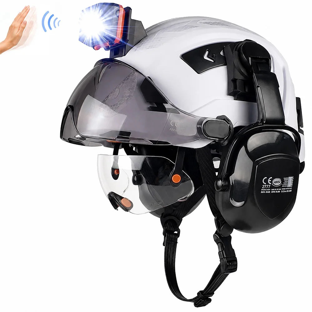 4-in-1 construction safety helmet kit with visors, earmuffs and headlamp – image 8