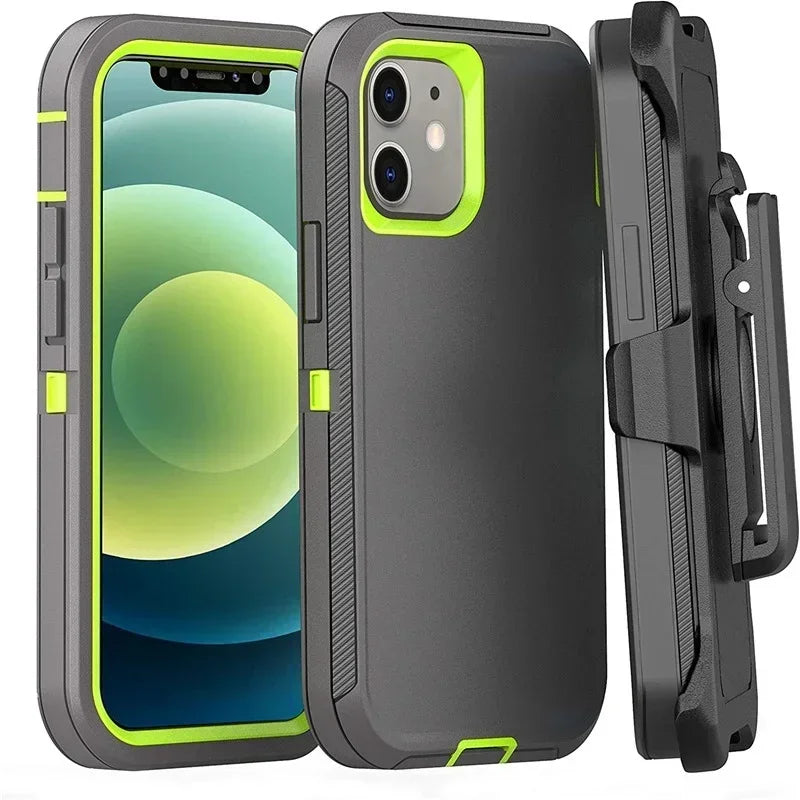 Heavy Duty Armor iPhone Case with Belt Clip | Shockproof Hybrid Cover for iPhone 11–16 Pro Max