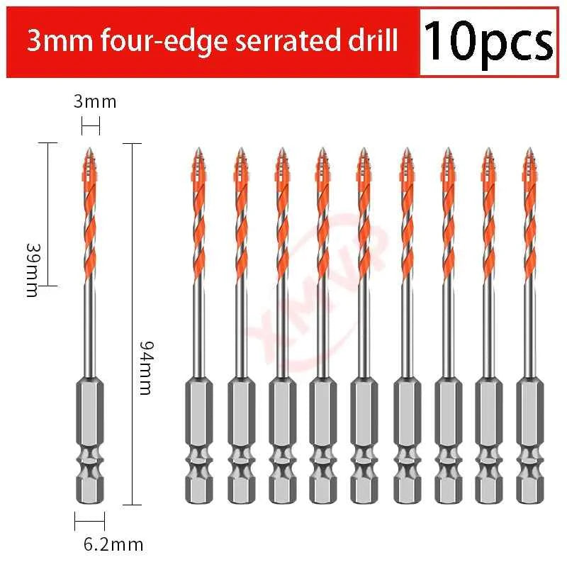 Four Edge Serrated Eccentric Drill Bit Set & High Hardness Multi Material Dry Drilling Bits