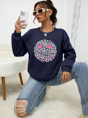 Leopard Happy Face Womens Sweatshirt Print Streetwear