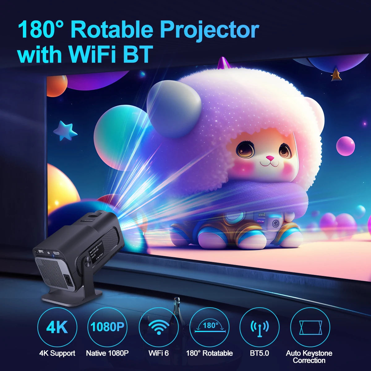 Smart Projector HY320 – Native 1080P with 4K Support by Snagg A Projector