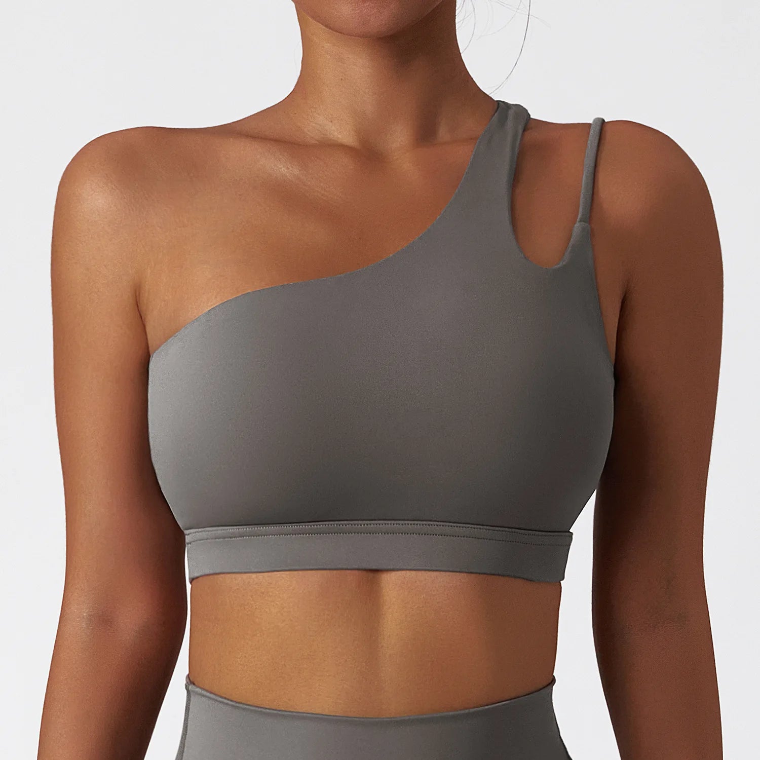 Women's Oblique Shoulder Yoga Bra | Hollow-Out Back Push-Up Gym Running Fitness Vest Workout Top