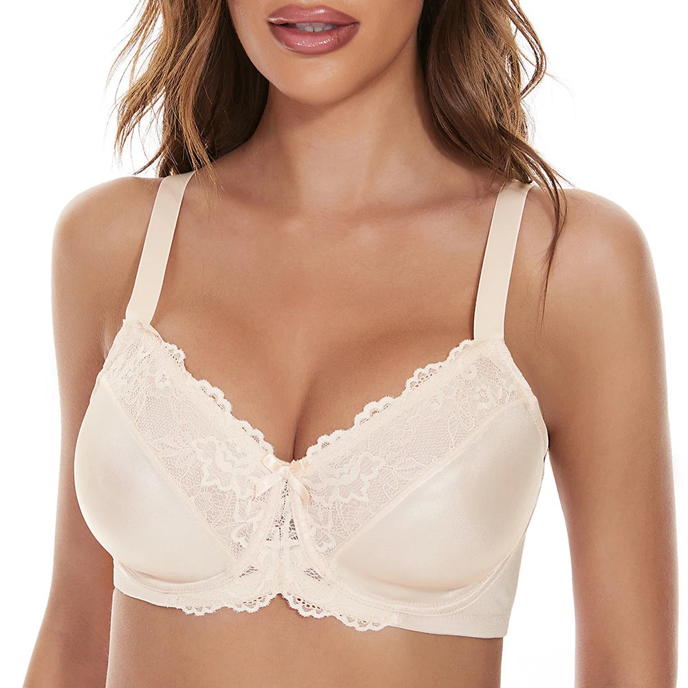 Plus Size Floral Lace Minimizer Bra | Underwire Full Coverage Non-Padded All-Day Wear