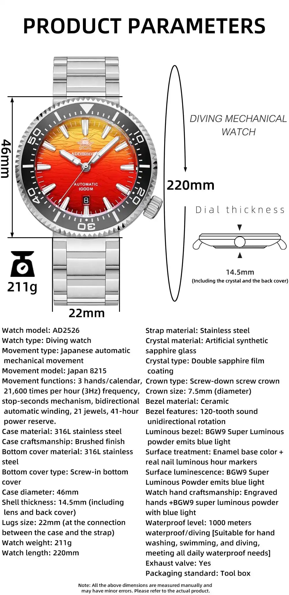 Automatic Classic Diver’s Watch – Sapphire Crystal Ceramic Bezel BGW9 Luminous “Fire Cloud” Dial - Men’s Watches