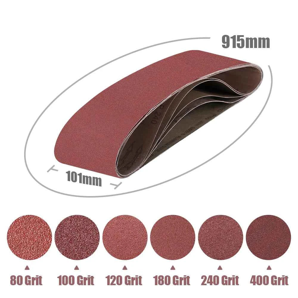 5pcs Sanding Belts 100×915mm | Belt Sander Polishing Paper Grit 40–400 Aluminium Oxide