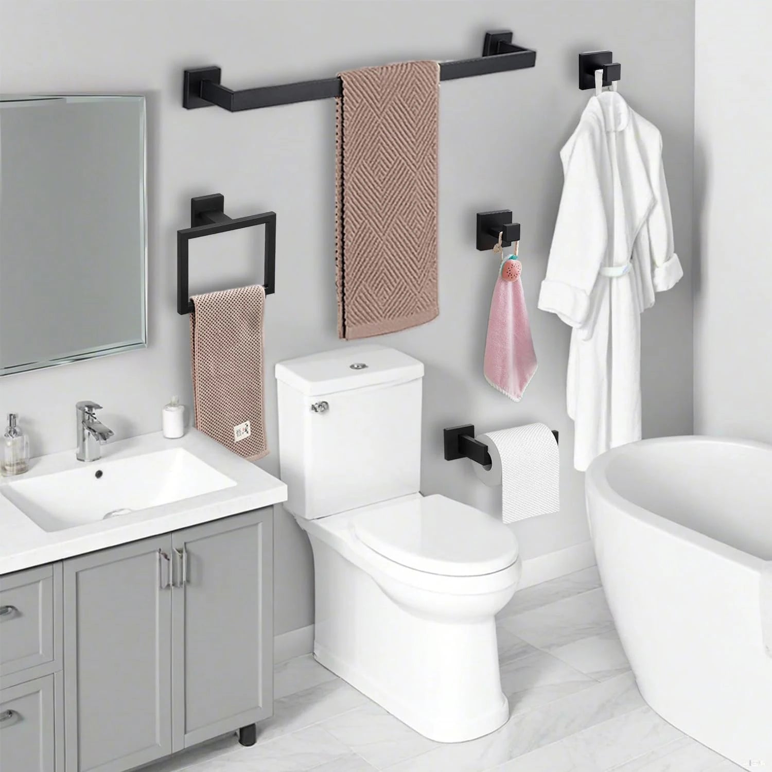 Matte Black/White Bathroom Hardware Set by Snagg A Rack