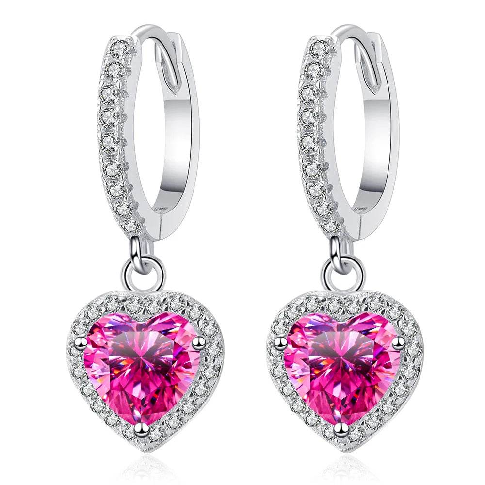 2CT Pink Heart Moissanite Drop Earrings - SnaggIt