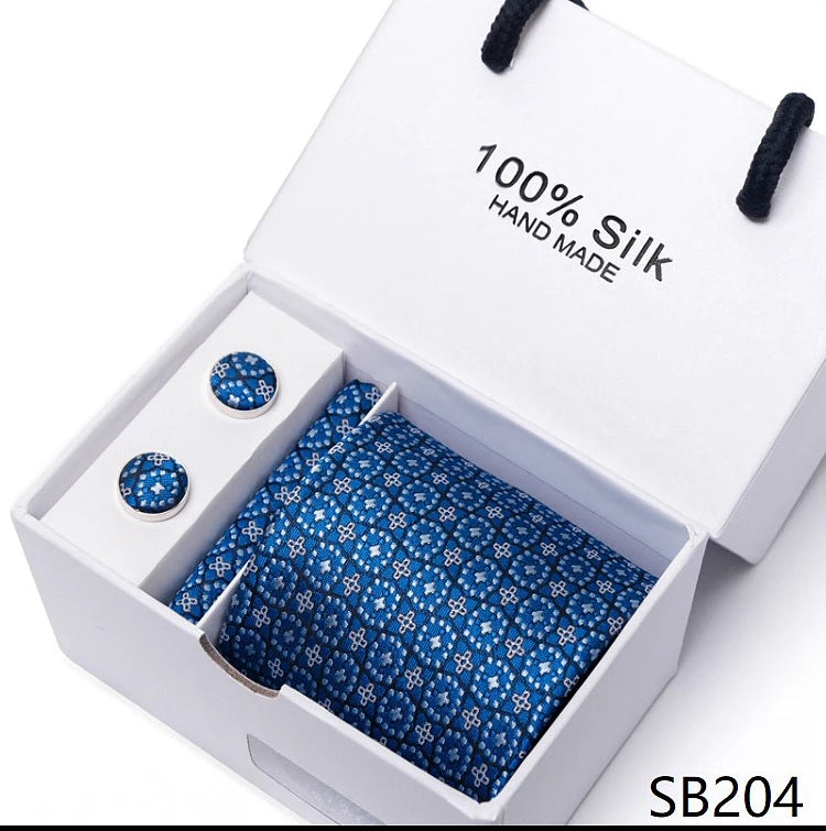 Solid Colour Necktie with Matching Handkerchief & Cufflinks - SB204 - Others In Fashion