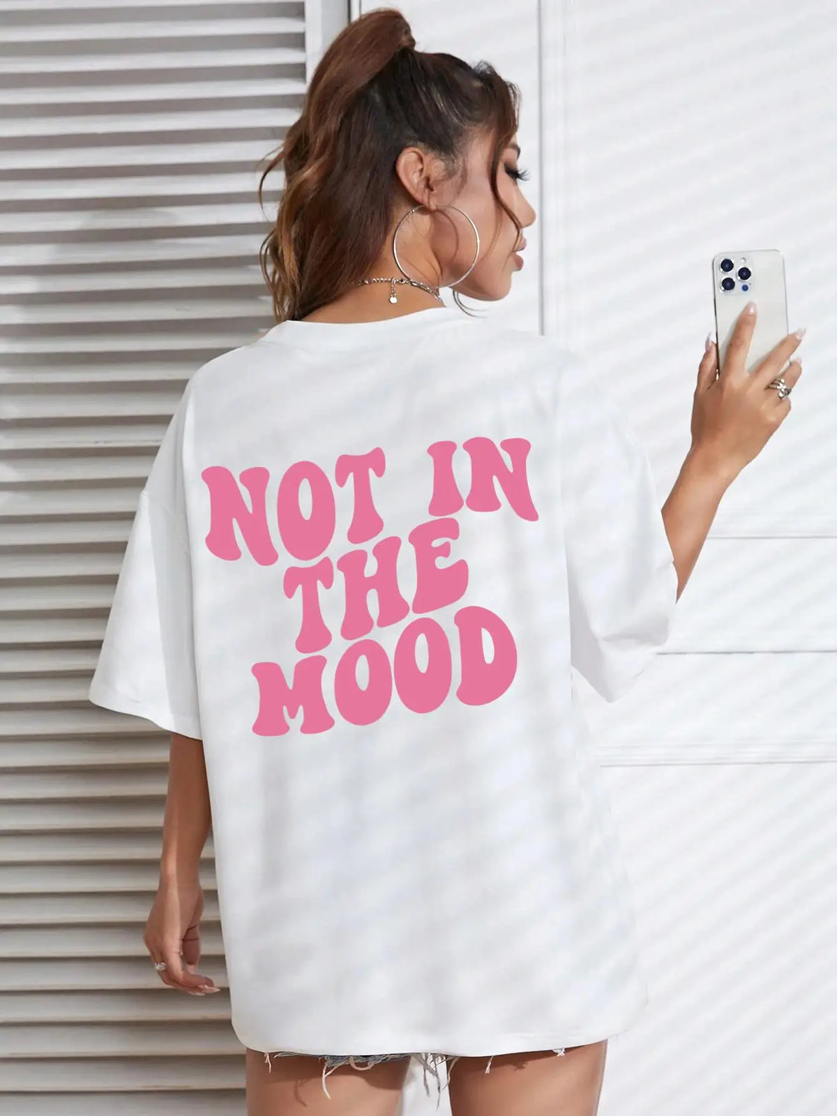 Women's "Not In The Mood" Pink Letter Print T-Shirt | Cotton Oversized O-Neck Breathable Summer Casual