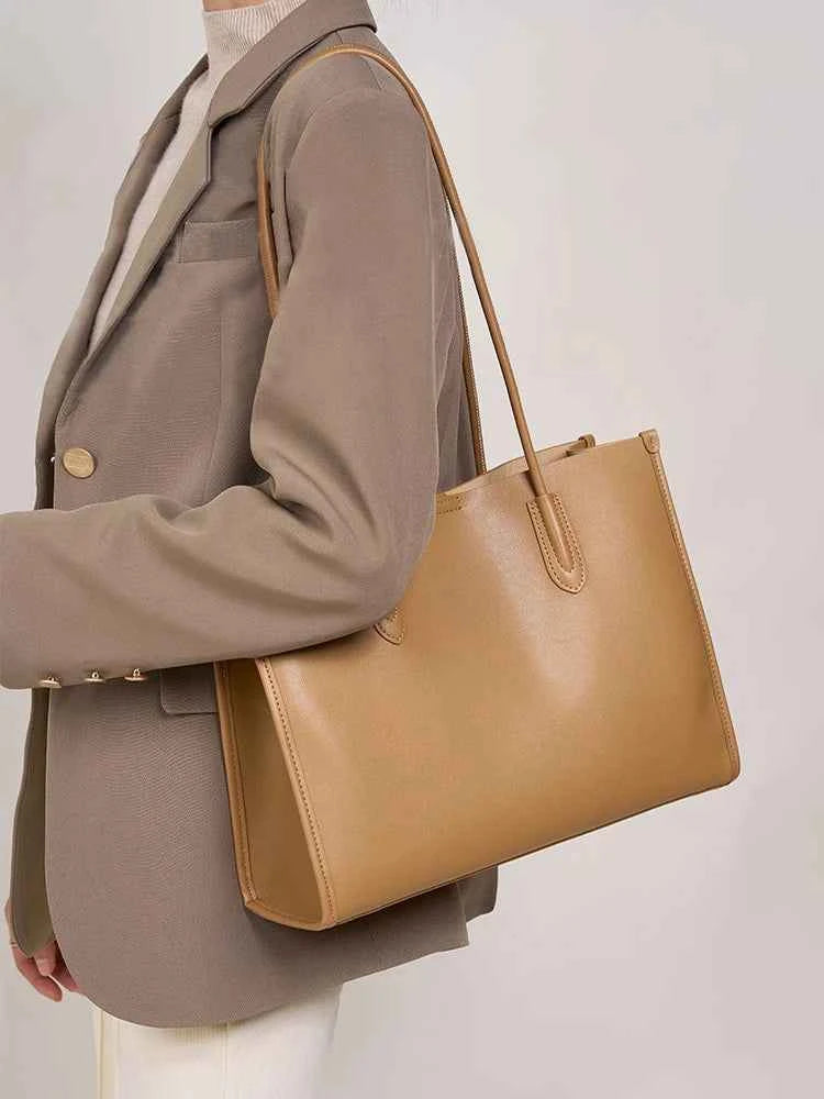 Genuine Leather Large Capacity Tote Bag – Women's Shoulder Purse & Shopper for Work & Daily Carry