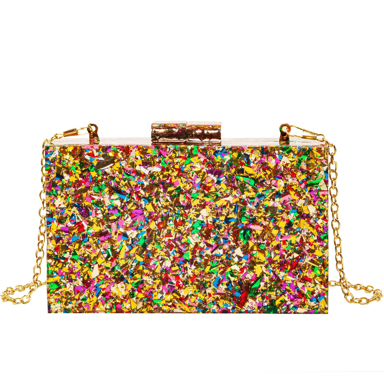Multicolor Acrylic Geometric Box Clutch