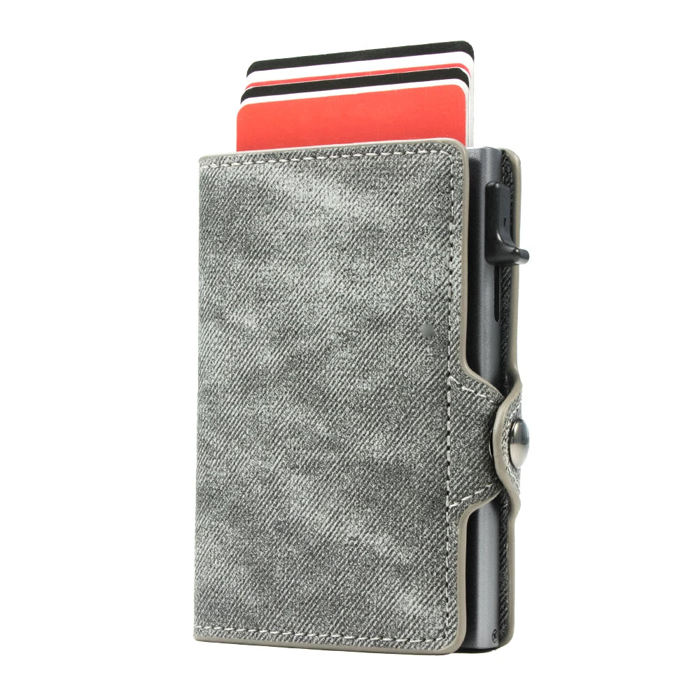 Slim Denim Leather RFID Pop-Up Wallet