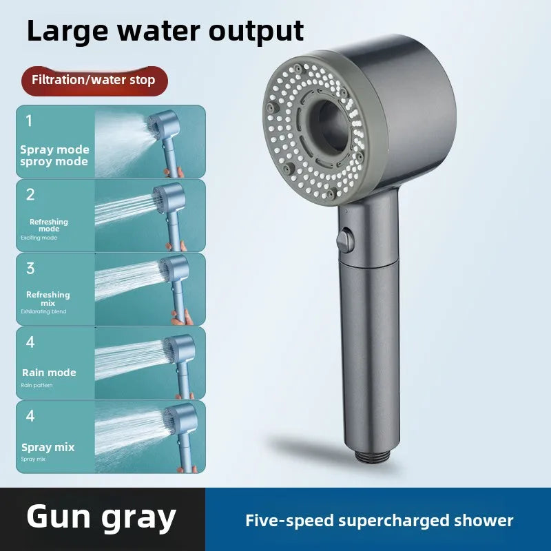 High Pressure Shower Head – 5 Modes with Filter & One-Key Stop by Snagg A Shower Head