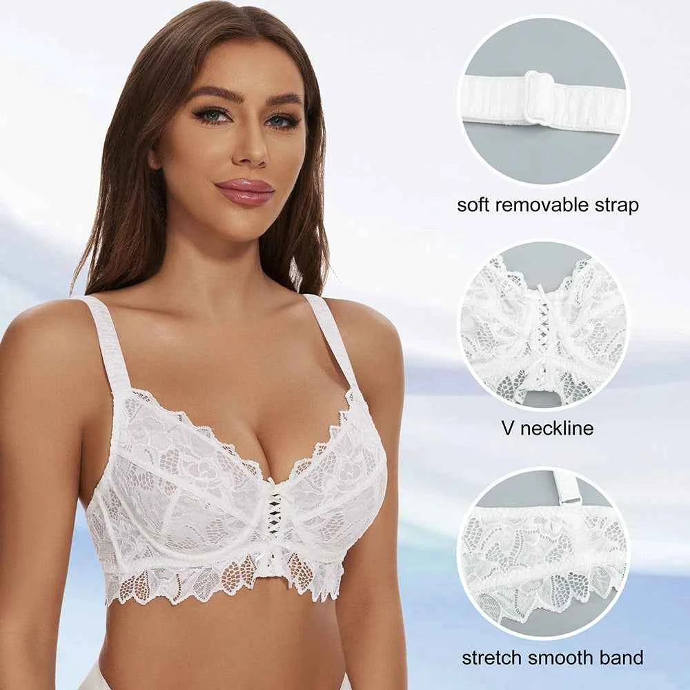 Plus Size Lace Mesh Bra | Underwire Push Up Full Coverage Unpadded