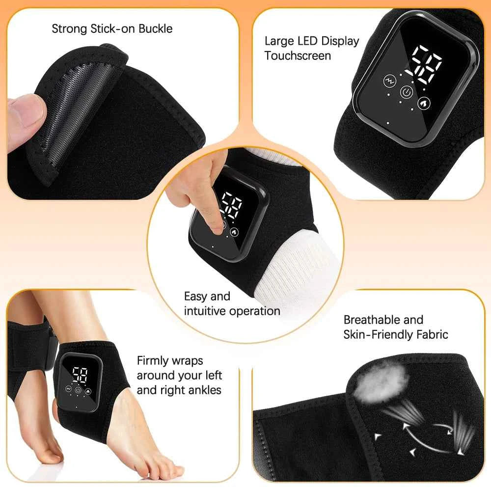 Electric Heated Ankle & Foot Massager Wrap – Cordless Vibration Therapy Support Brace
