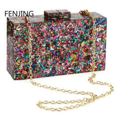Multicolor Acrylic Geometric Box Clutch