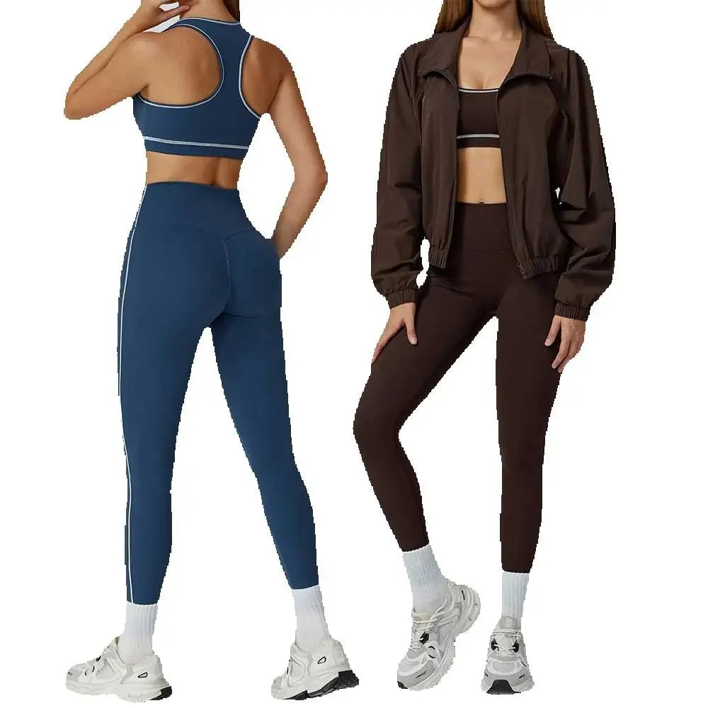 Women's 2/3-Piece Yoga Clothes Set | High Waist Leggings Running Bra Workout Tracksuit Gym Outfits