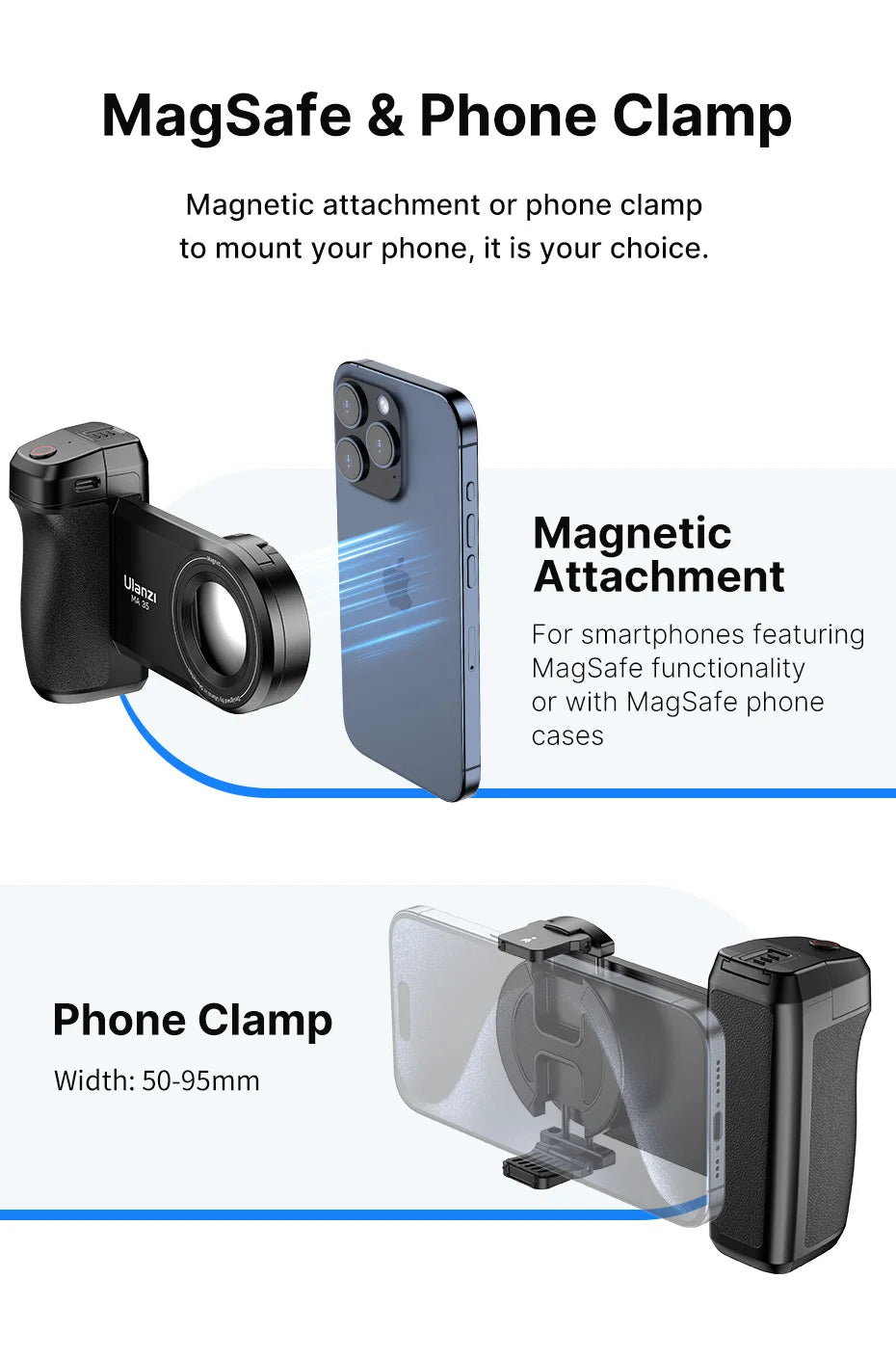 MagSafe Bluetooth Shutter Smartphone Camera Handle Grip Selfie Stablizer by Snagg A Phone Holder