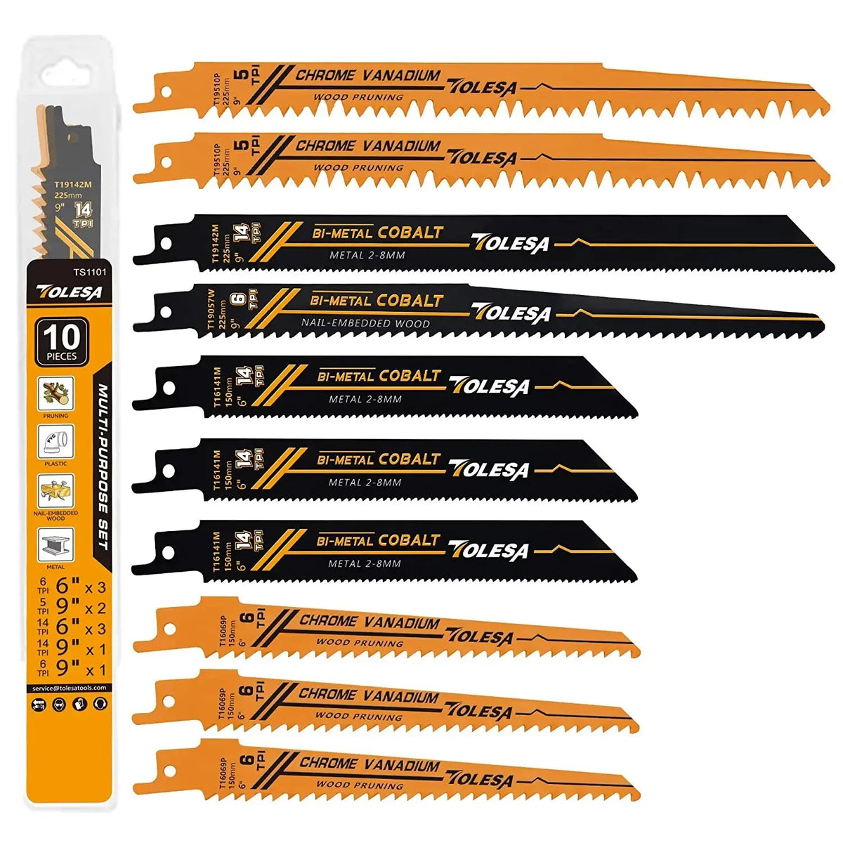 10PCS Reciprocating Saw Blades – Bi-Metal Wood, Metal & PVC Cutting Set