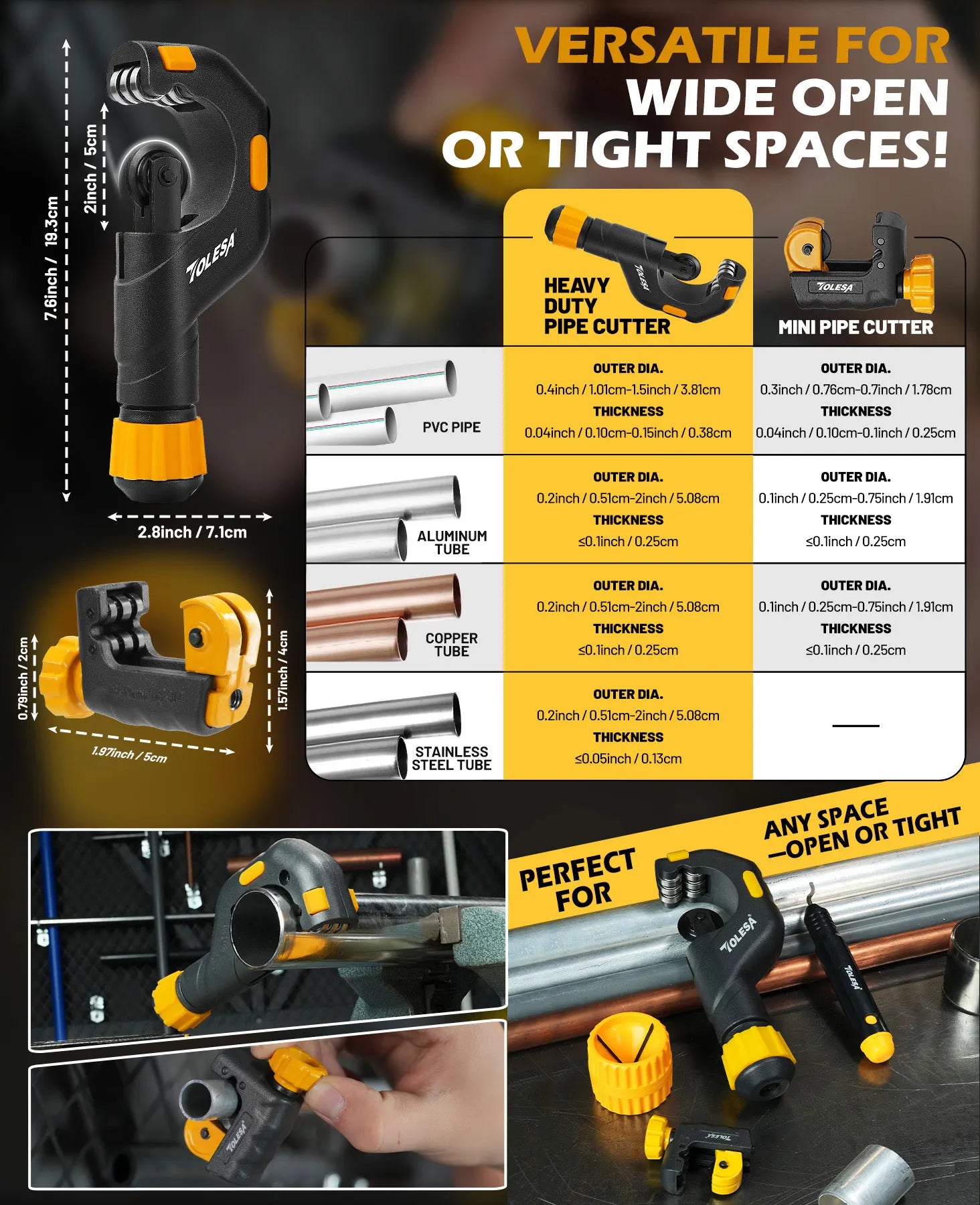 4-piece pipe cutter set with mini cutter, deburring tool and reamer – image 7
