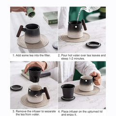 Ceramic Tea Mug with Wooden Handle by Snagg A Cup