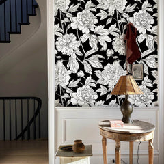 Black & White Floral Retro Peel & Stick Wallpaper - SnaggIt