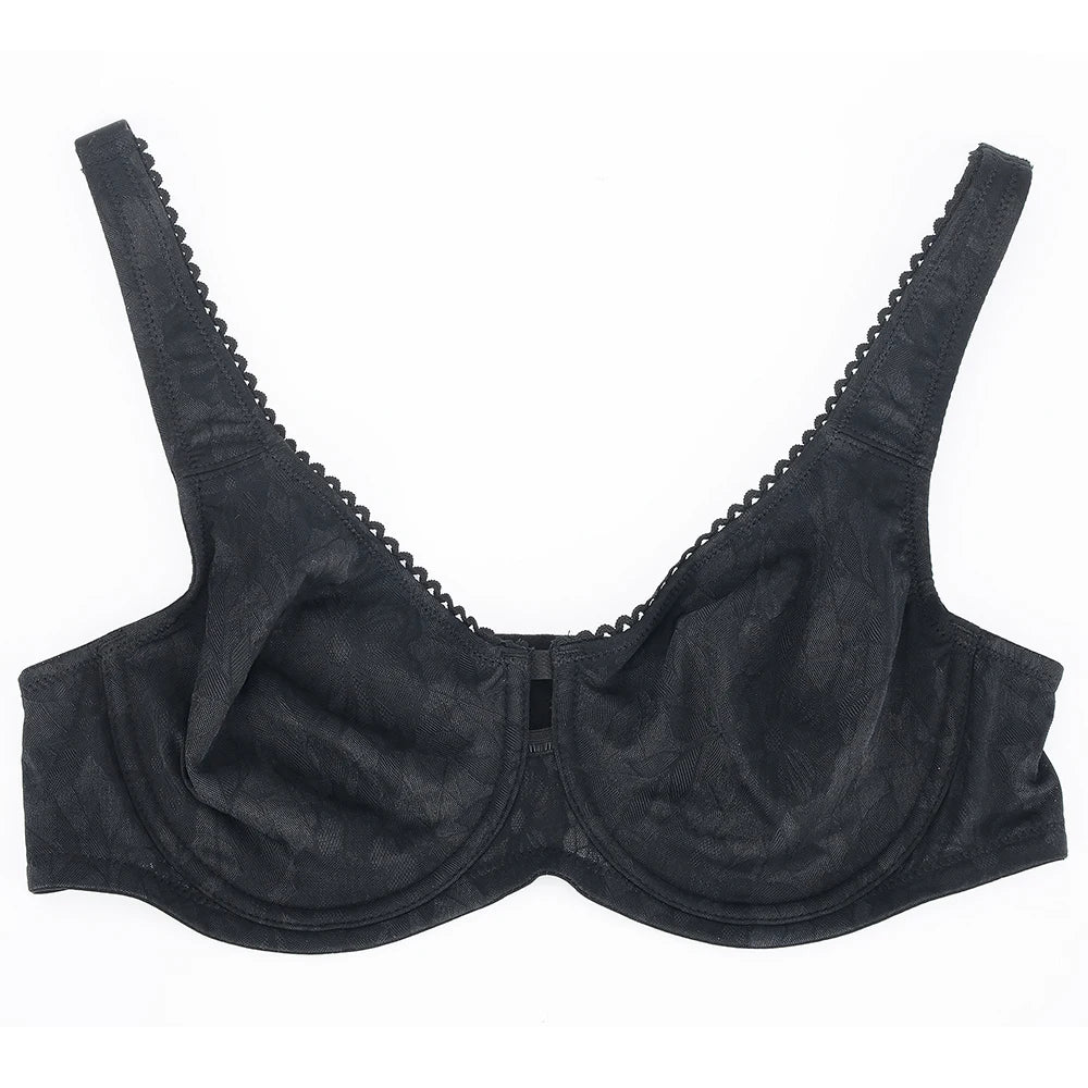 Plus Size Floral Lace Minimizer Bra | Wide Strap Underwire Full Coverage Non-Padded High Support