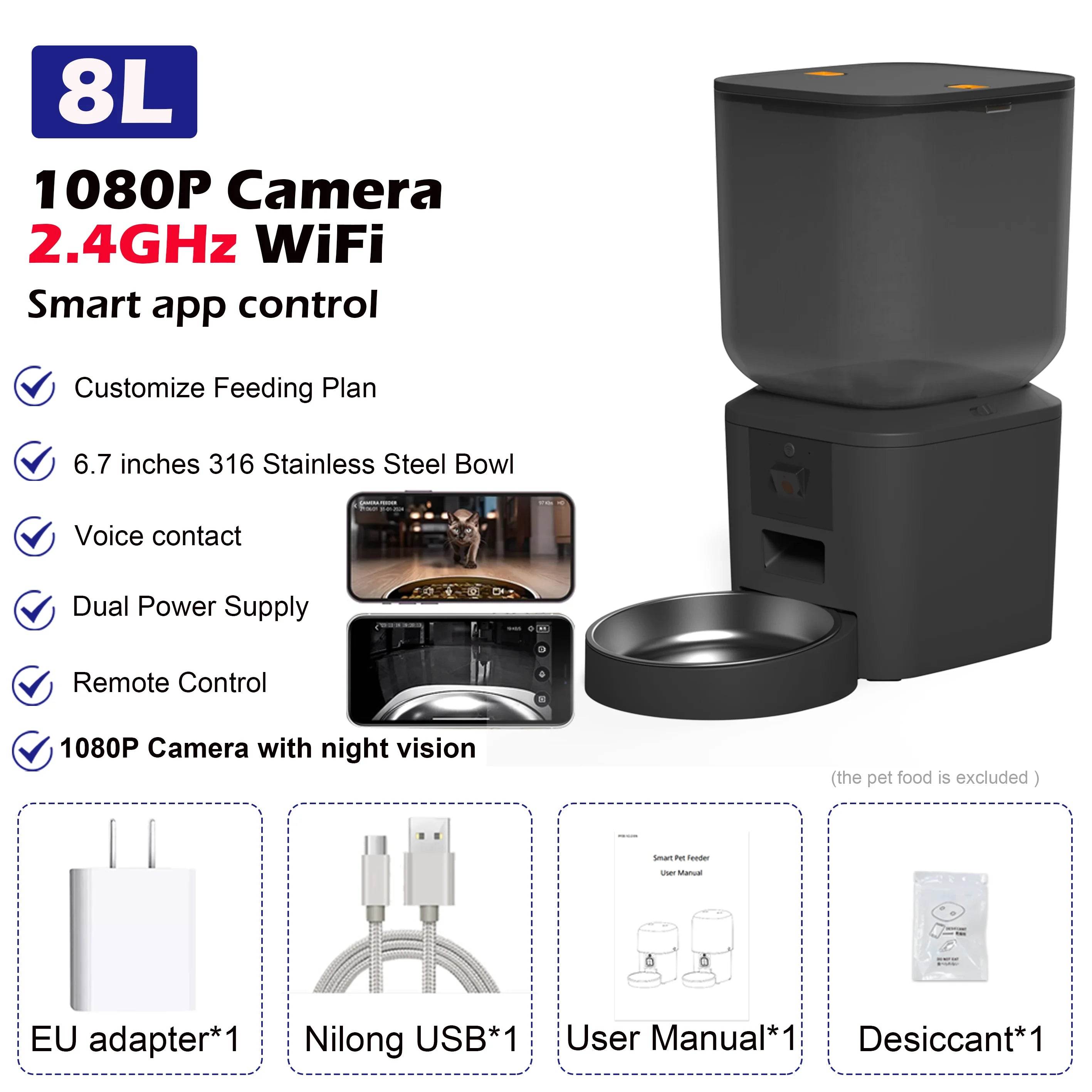 8L Automatic Cat & Dog Feeder with 1080p Camera - SnaggIt