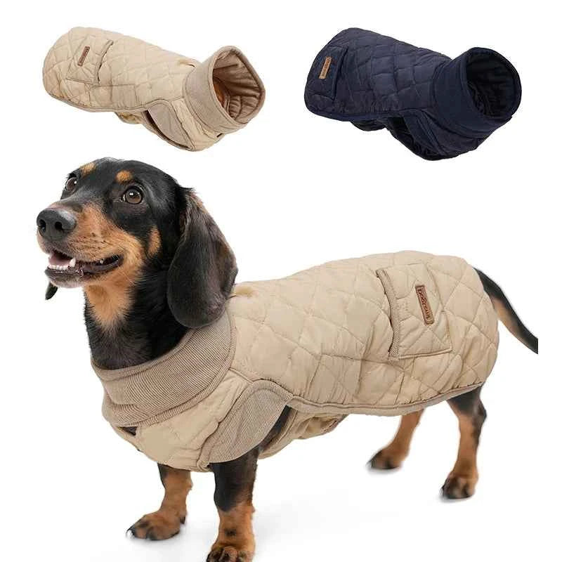 Diamond Quilted Dog Coat for Dachshunds – Water-Repellent Windproof Jacket for Short-Leg Breeds