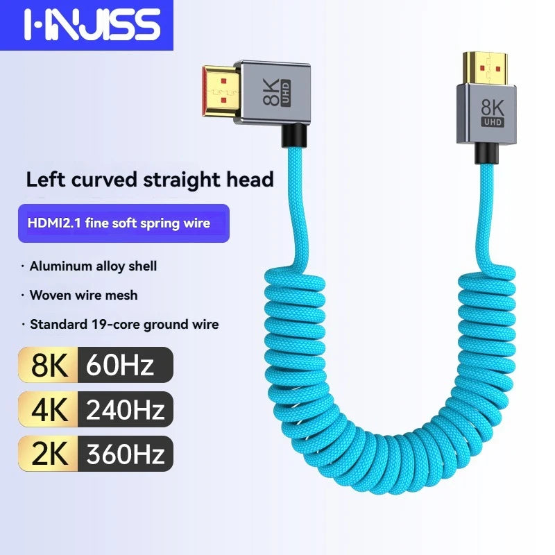 8K/4K Spring Coiled HDMI Cable with Elbow – For Digital Camera, Stabiliser & Monitor