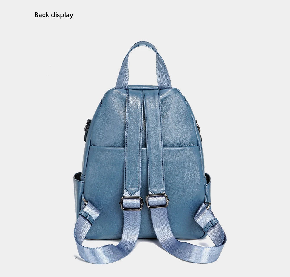Genuine Leather Women's Fashion Backpack – High-Quality School & Travel Shoulder Bag with Multifunctional Pockets