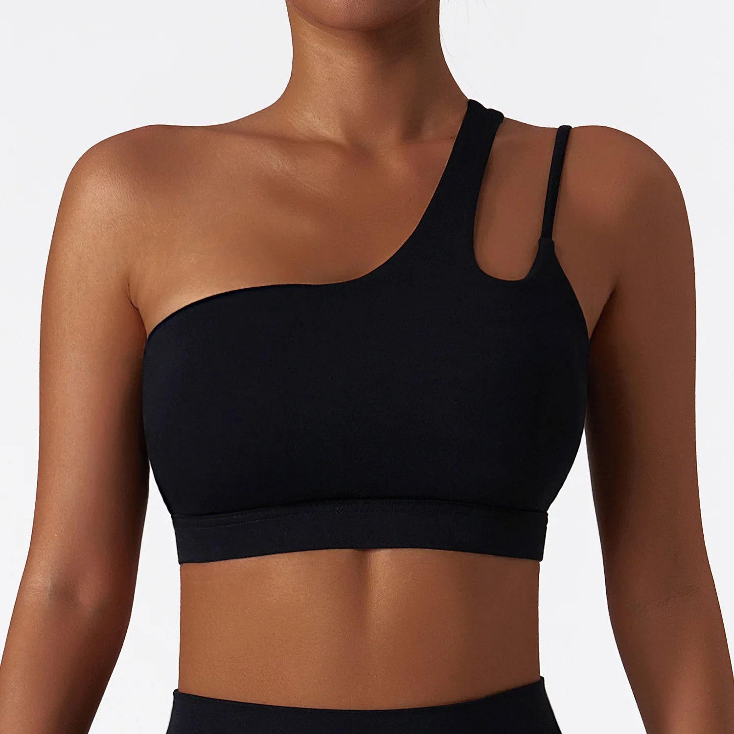 Women's Oblique Shoulder Yoga Bra | Hollow-Out Back Push-Up Gym Running Fitness Vest Workout Top