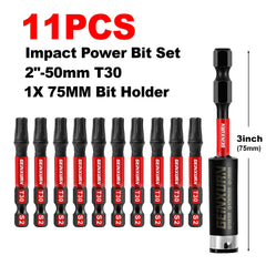 2" Impact Magnetic T30 Torx Screwdriver Bit Set – S2 Alloy Steel