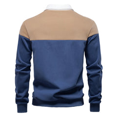 Men’s Premium Color Block Sweatshirt | Business Casual Polo-Collar Pullover