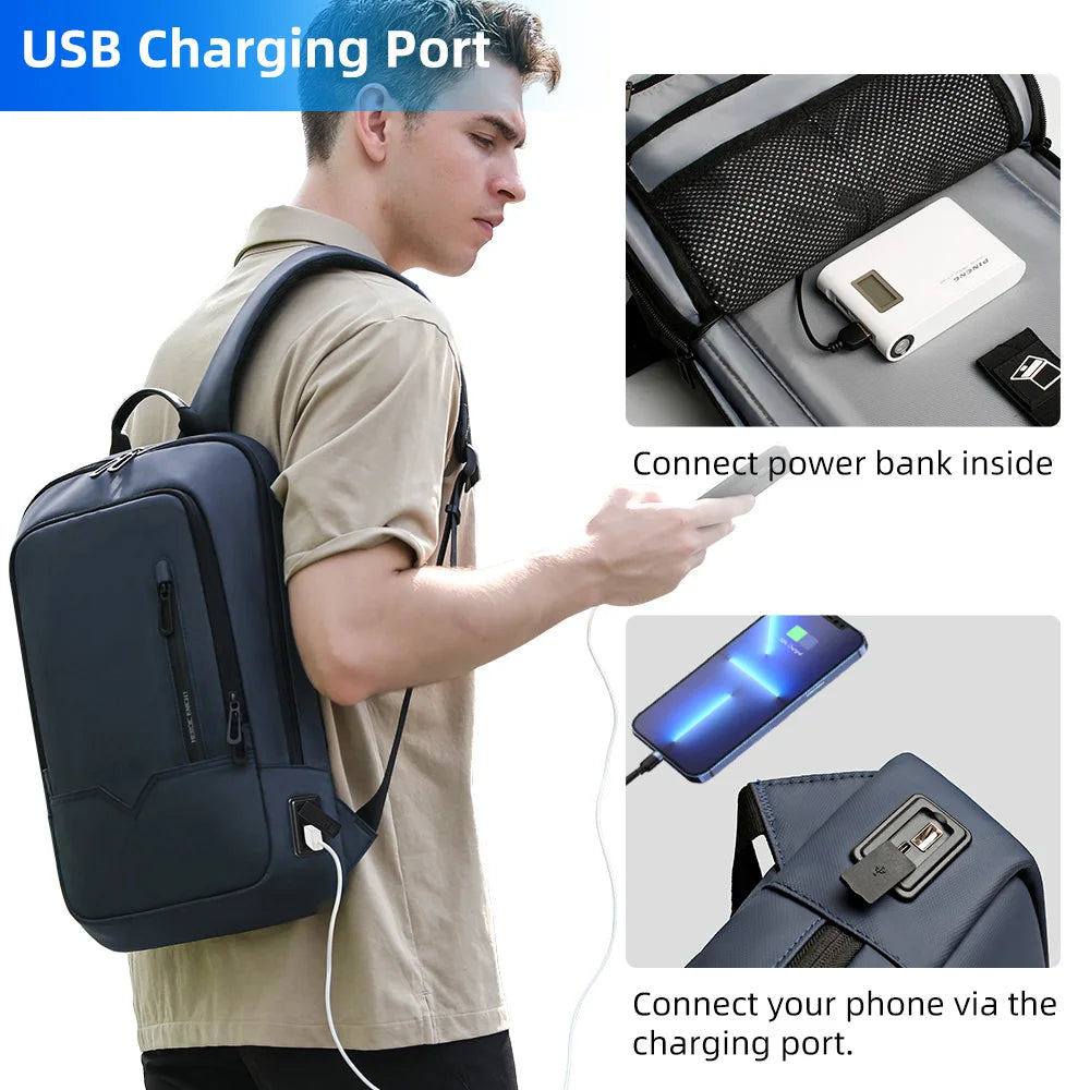 Slim Waterproof Business Backpack 15.6" with USB Charging Port